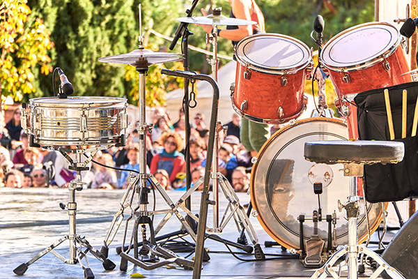 An outdoor stage set up for a live music performance in Kansas City