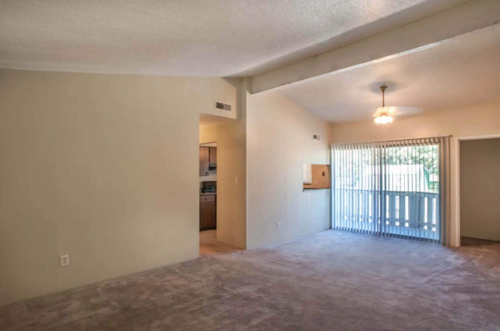 Forest Park Apartments - a living room with a ceiling light and sliding door windows