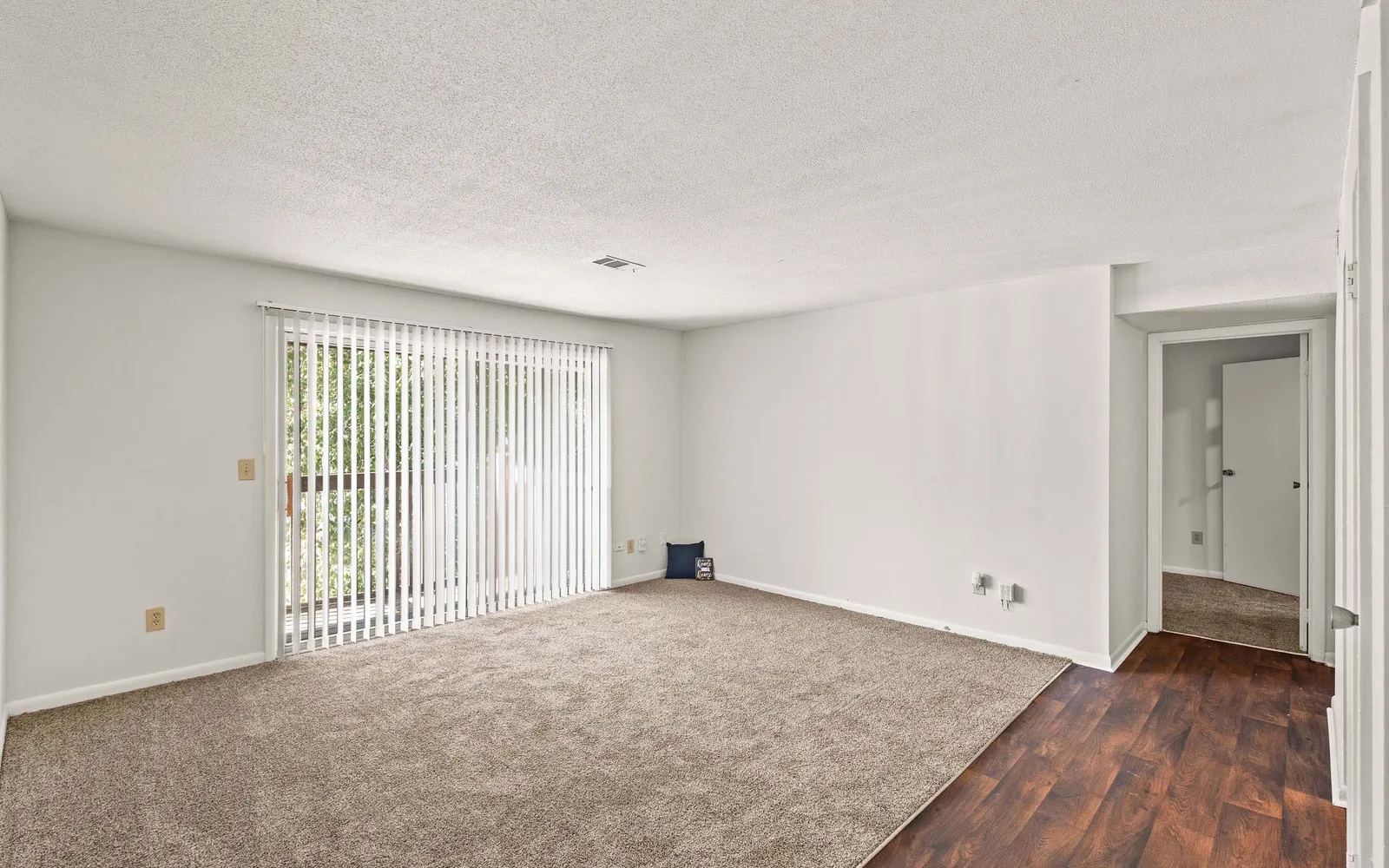 The Retreat at Mill Creek - a living room with carpet and sliding door windows